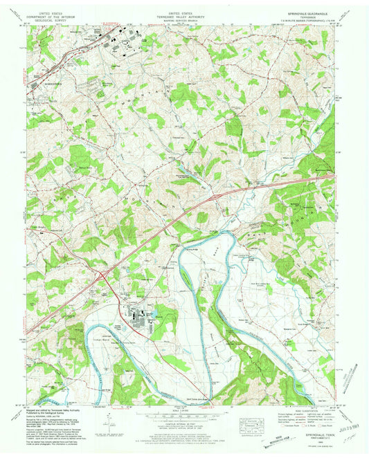 Classic USGS Springvale Tennessee 7.5'x7.5' Topo Map Image
