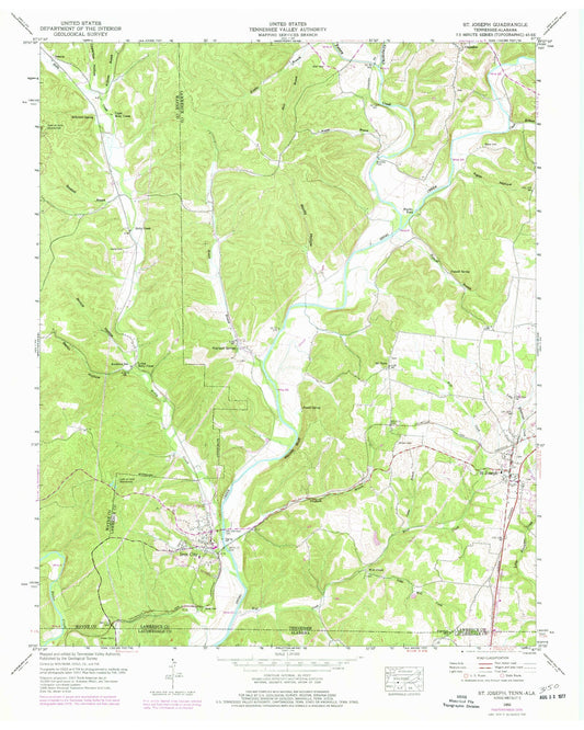 Classic USGS Saint Joseph Tennessee 7.5'x7.5' Topo Map Image