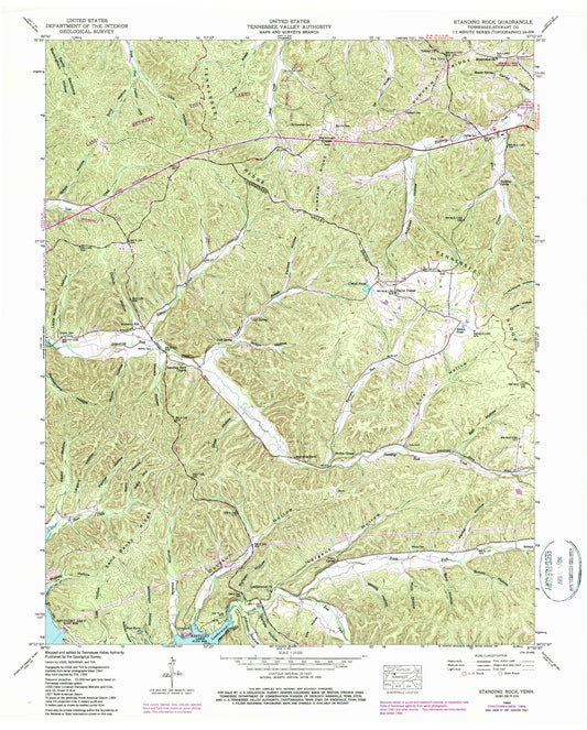 Classic USGS Standing Rock Tennessee 7.5'x7.5' Topo Map Image