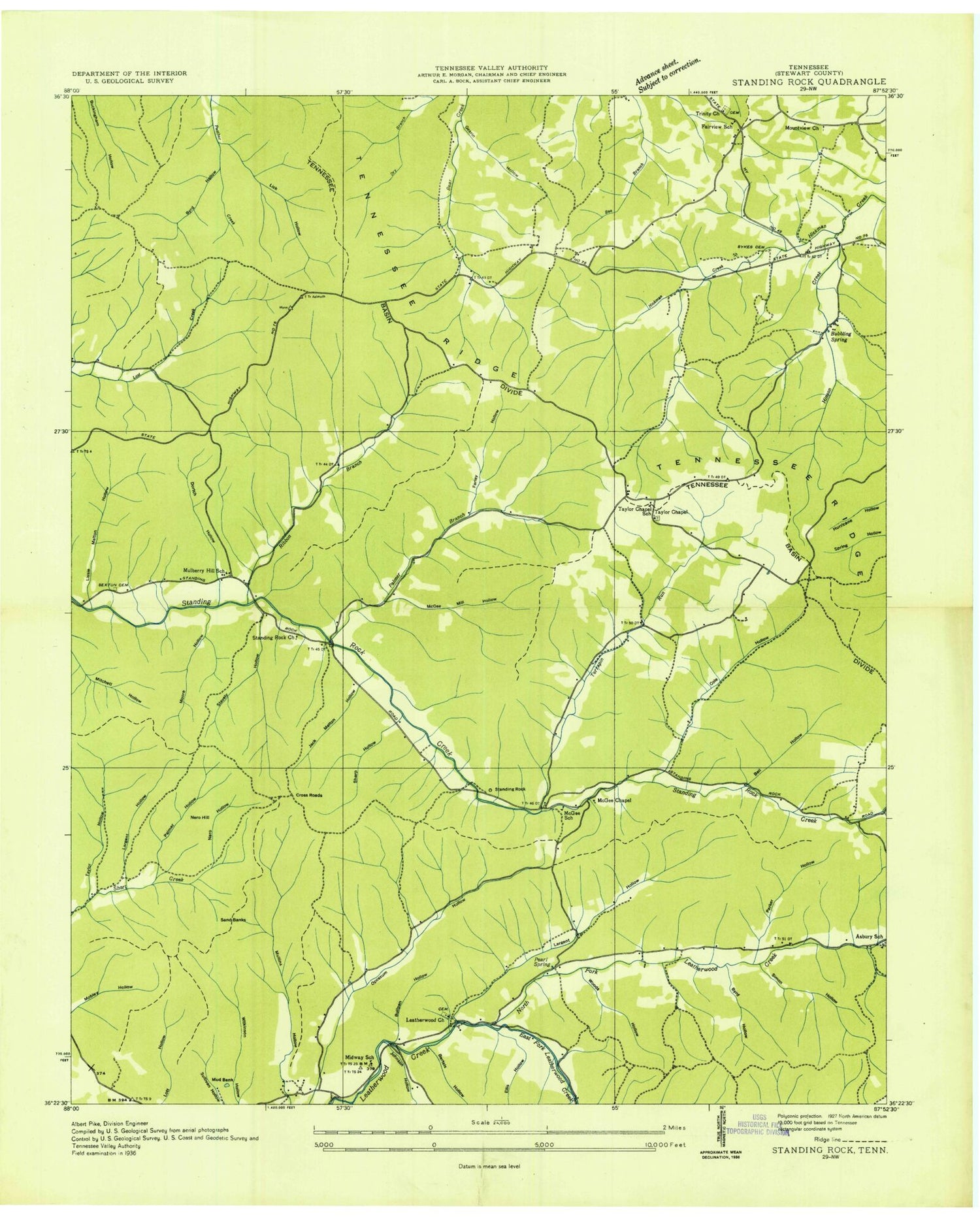 Classic USGS Standing Rock Tennessee 7.5'x7.5' Topo Map Image