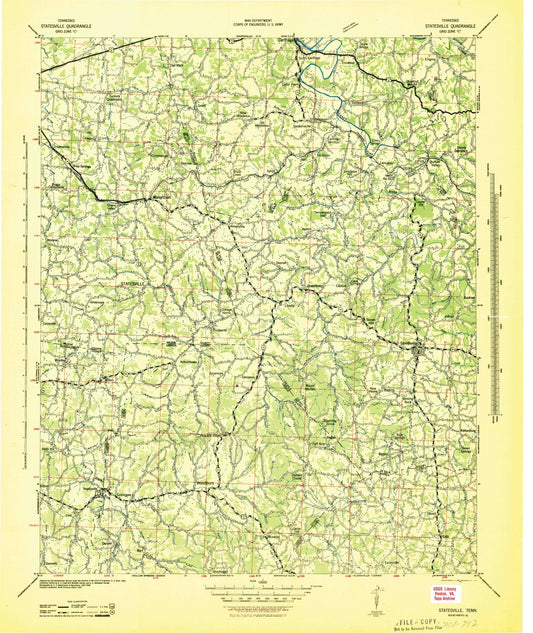 Historic 1942 Statesville Tennessee 30'x30' Topo Map Image
