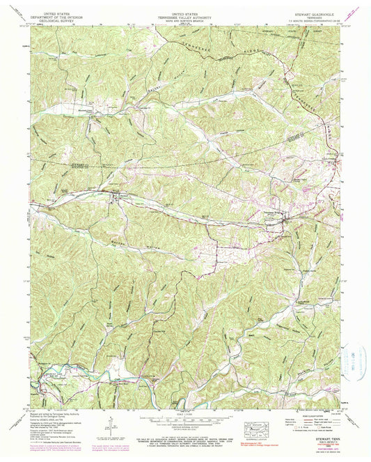 Classic USGS Stewart Tennessee 7.5'x7.5' Topo Map Image