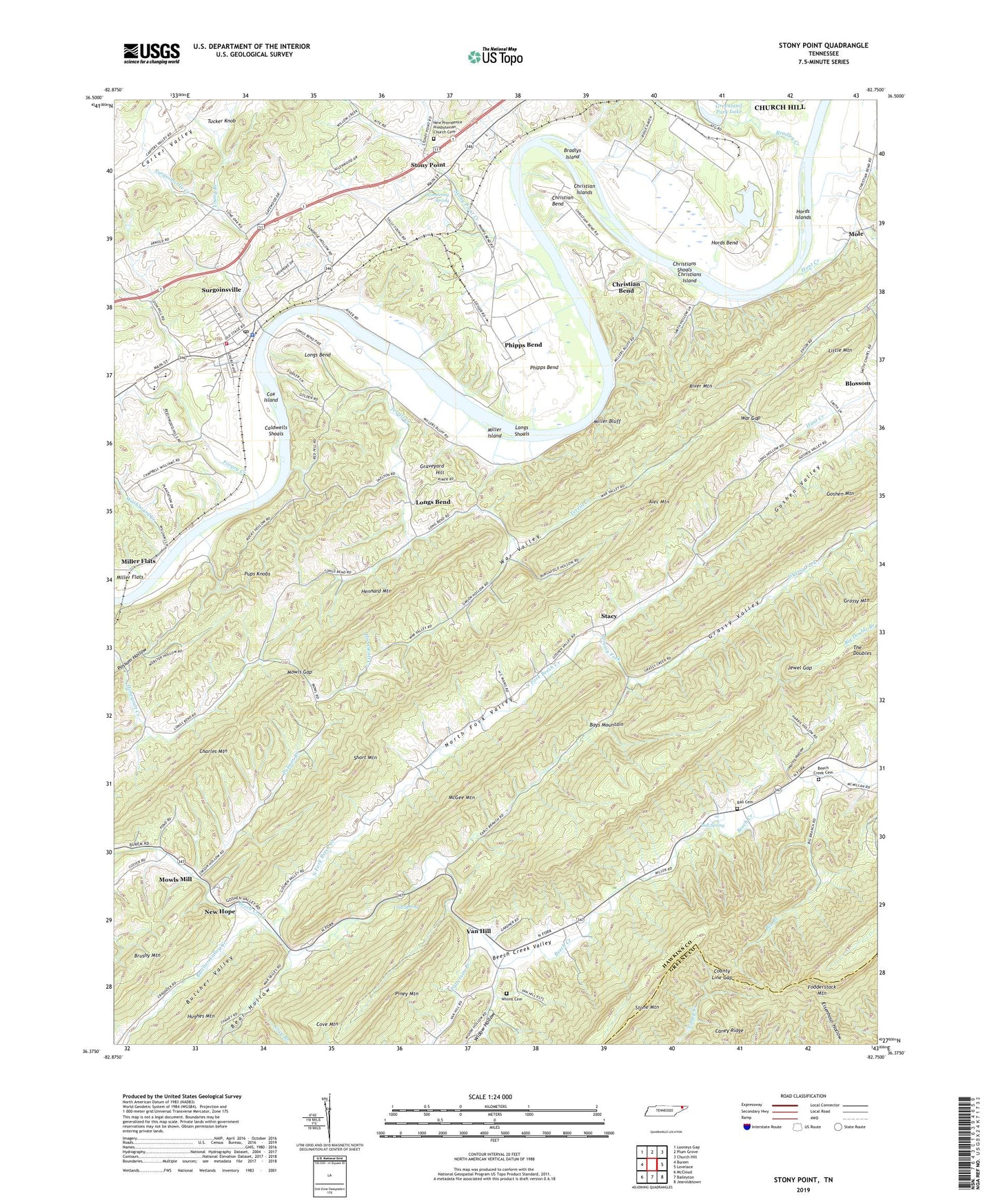 Stony Point Tennessee US Topo Map Image