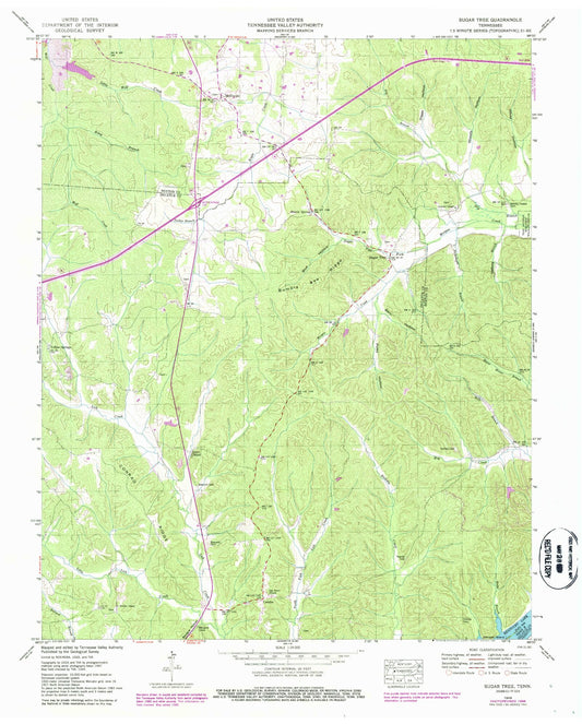 Classic USGS Sugar Tree Tennessee 7.5'x7.5' Topo Map Image