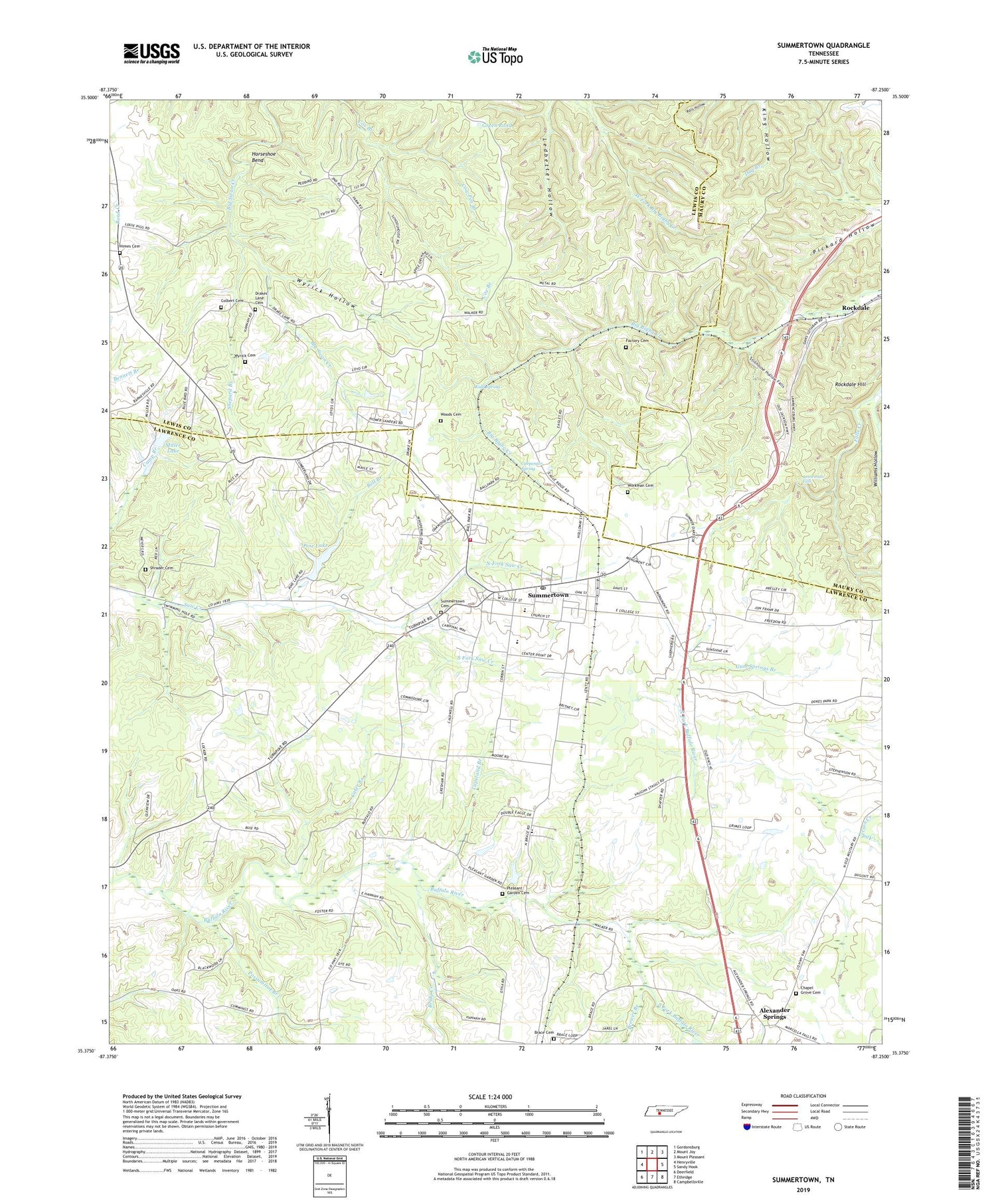 Summertown Tennessee US Topo Map Image