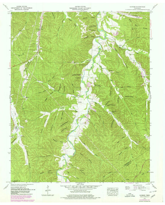Classic USGS Sunrise Tennessee 7.5'x7.5' Topo Map Image