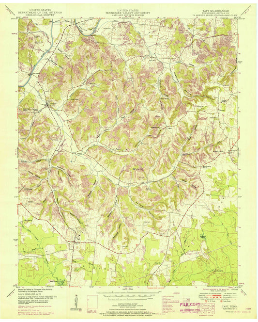 Classic USGS Taft Tennessee 7.5'x7.5' Topo Map Image