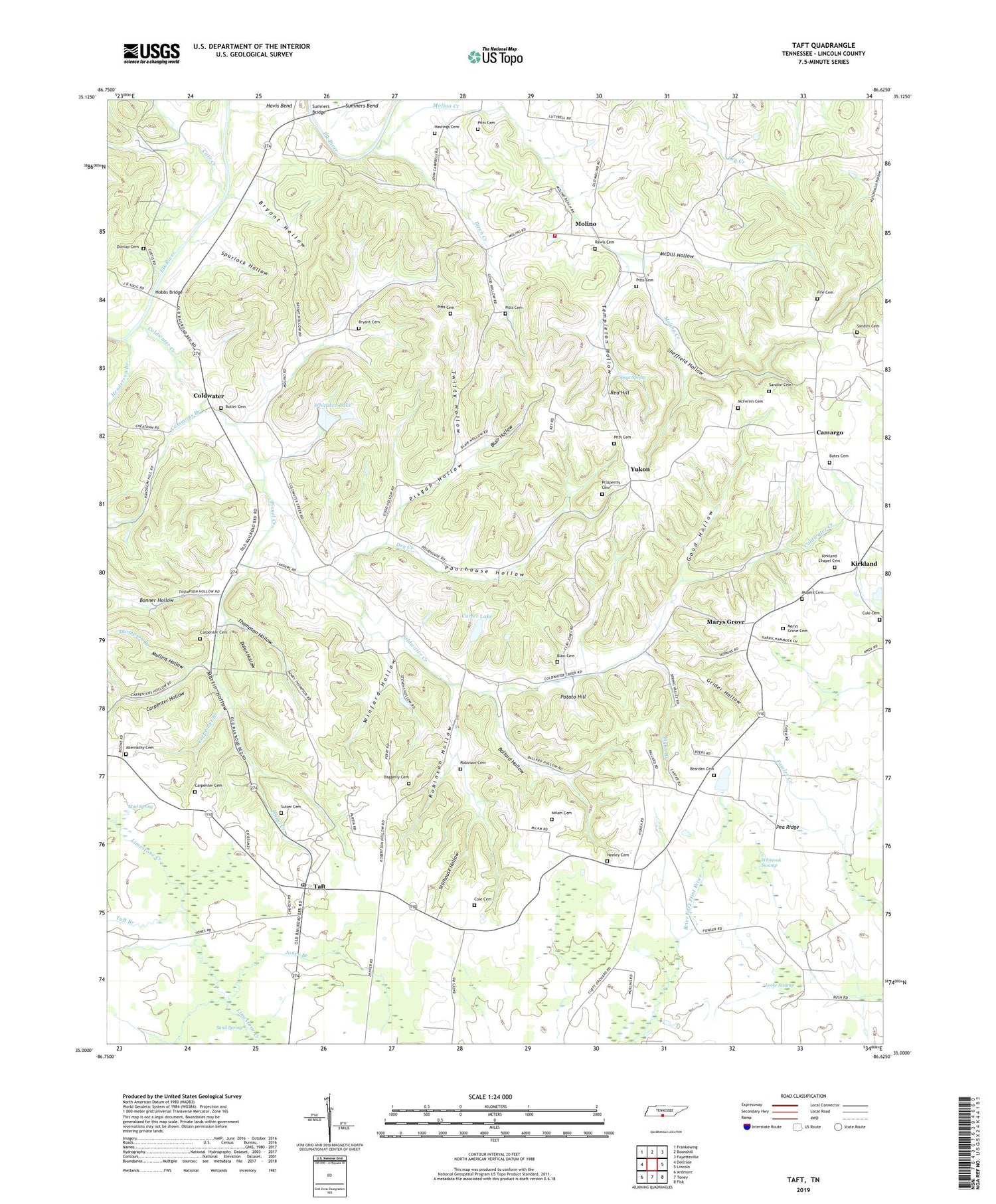 Taft Tennessee US Topo Map Image