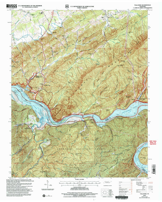 Classic USGS Tallassee Tennessee 7.5'x7.5' Topo Map Image
