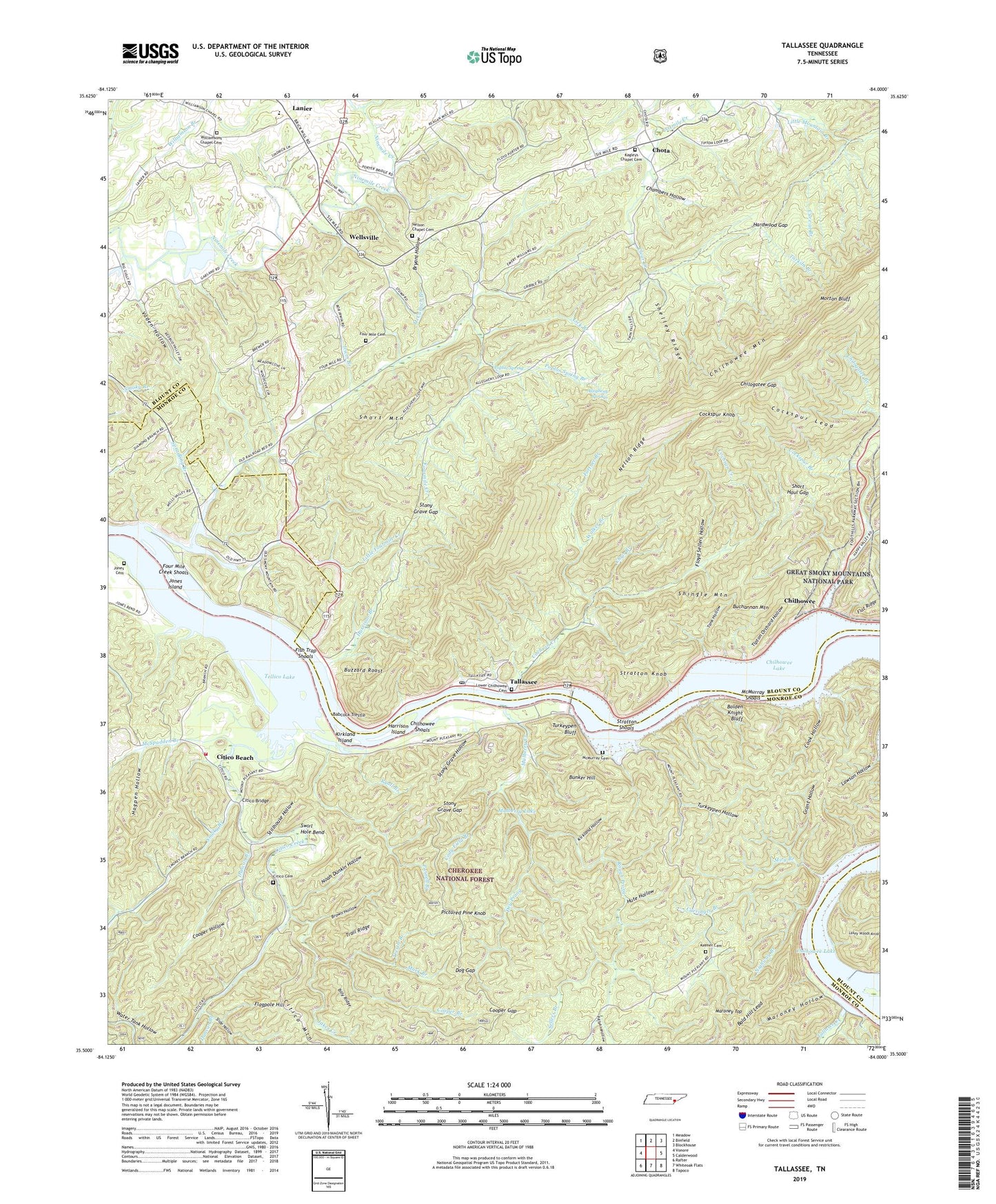Tallassee Tennessee US Topo Map Image