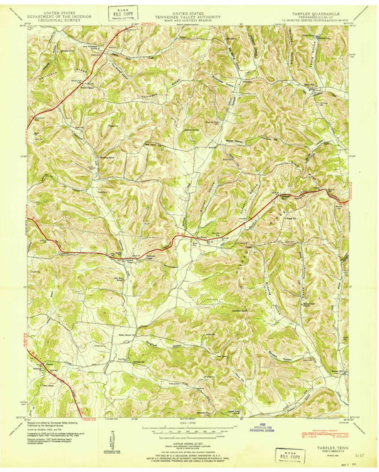 Classic USGS Tarpley Tennessee 7.5'x7.5' Topo Map Image