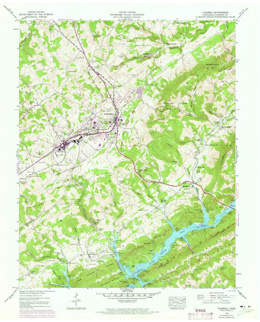 Classic USGS Tazewell Tennessee 7.5'x7.5' Topo Map Image