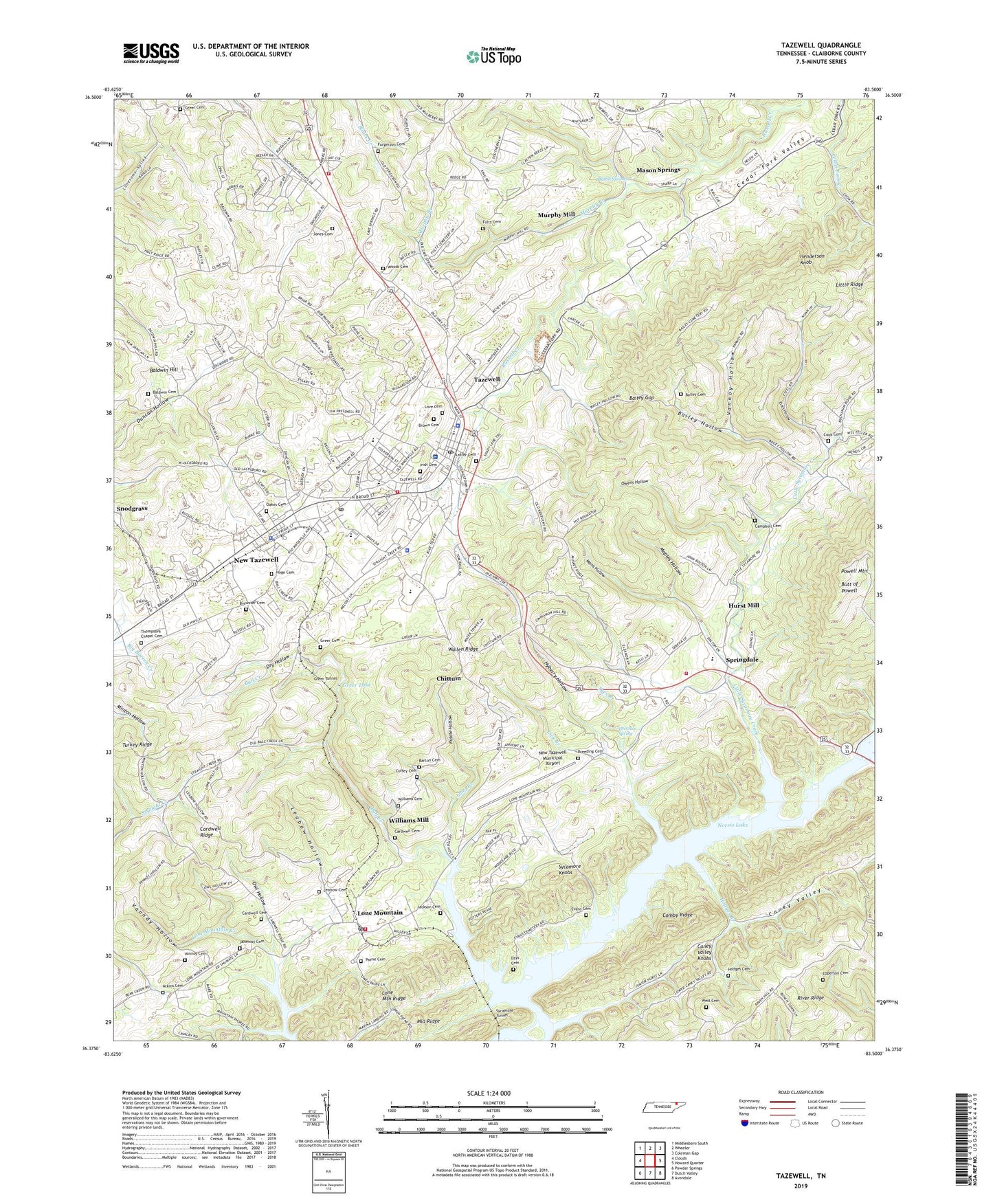 Tazewell Tennessee US Topo Map Image