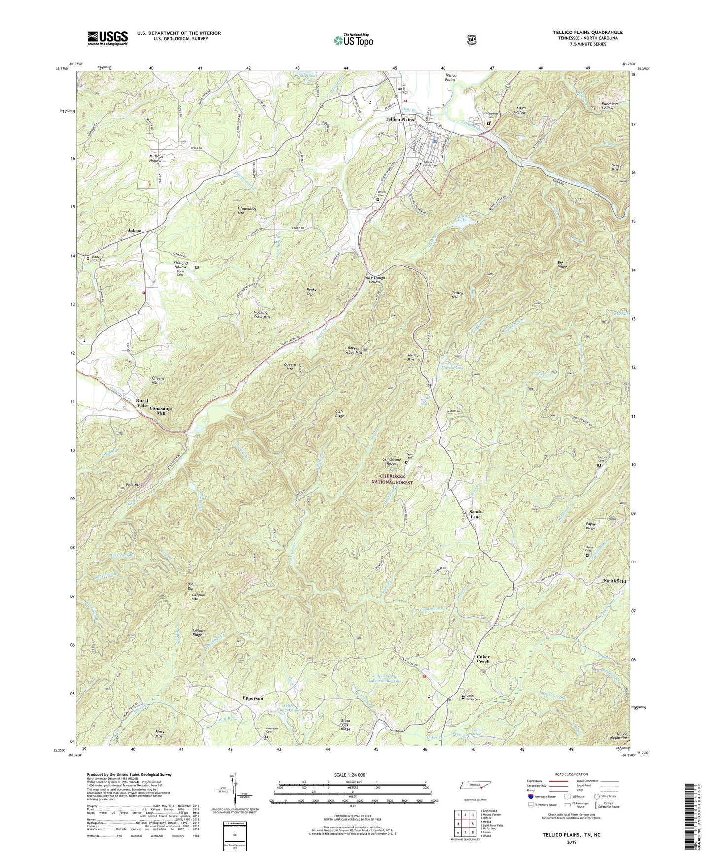 Tellico Plains Tennessee US Topo Map Image