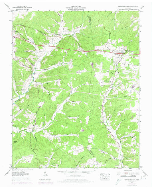Classic USGS Tennessee City Tennessee 7.5'x7.5' Topo Map Image
