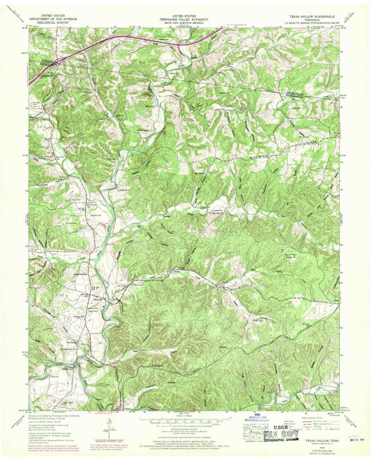 Classic USGS Texas Hollow Tennessee 7.5'x7.5' Topo Map Image
