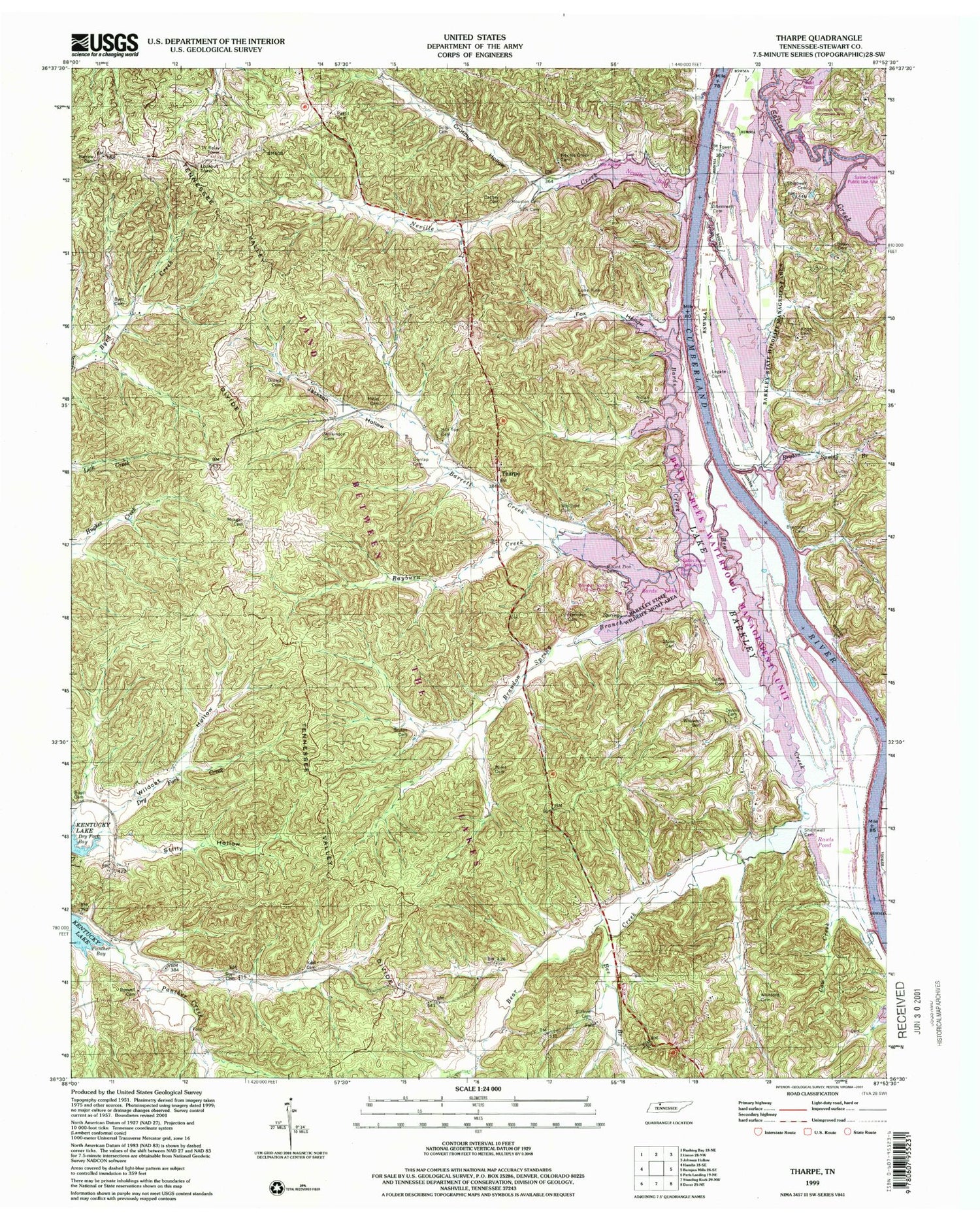 USGS Classic Tharpe Tennessee 7.5'x7.5' Topo Map Image