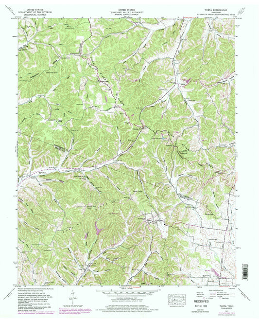 Classic USGS Theta Tennessee 7.5'x7.5' Topo Map Image