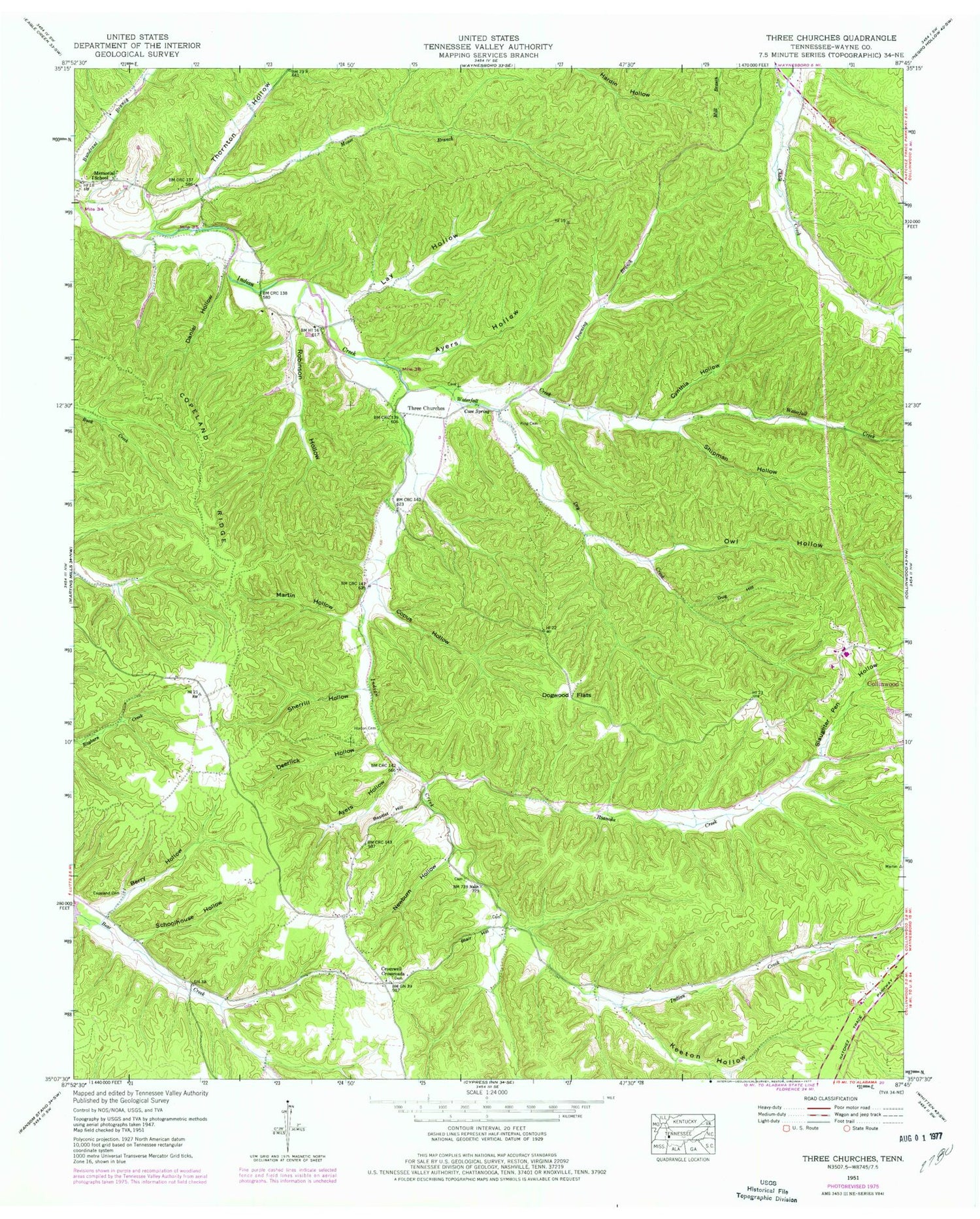 Classic USGS Three Churches Tennessee 7.5'x7.5' Topo Map Image