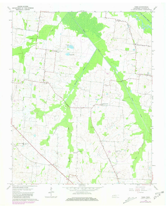Classic USGS Tibbs Tennessee 7.5'x7.5' Topo Map Image