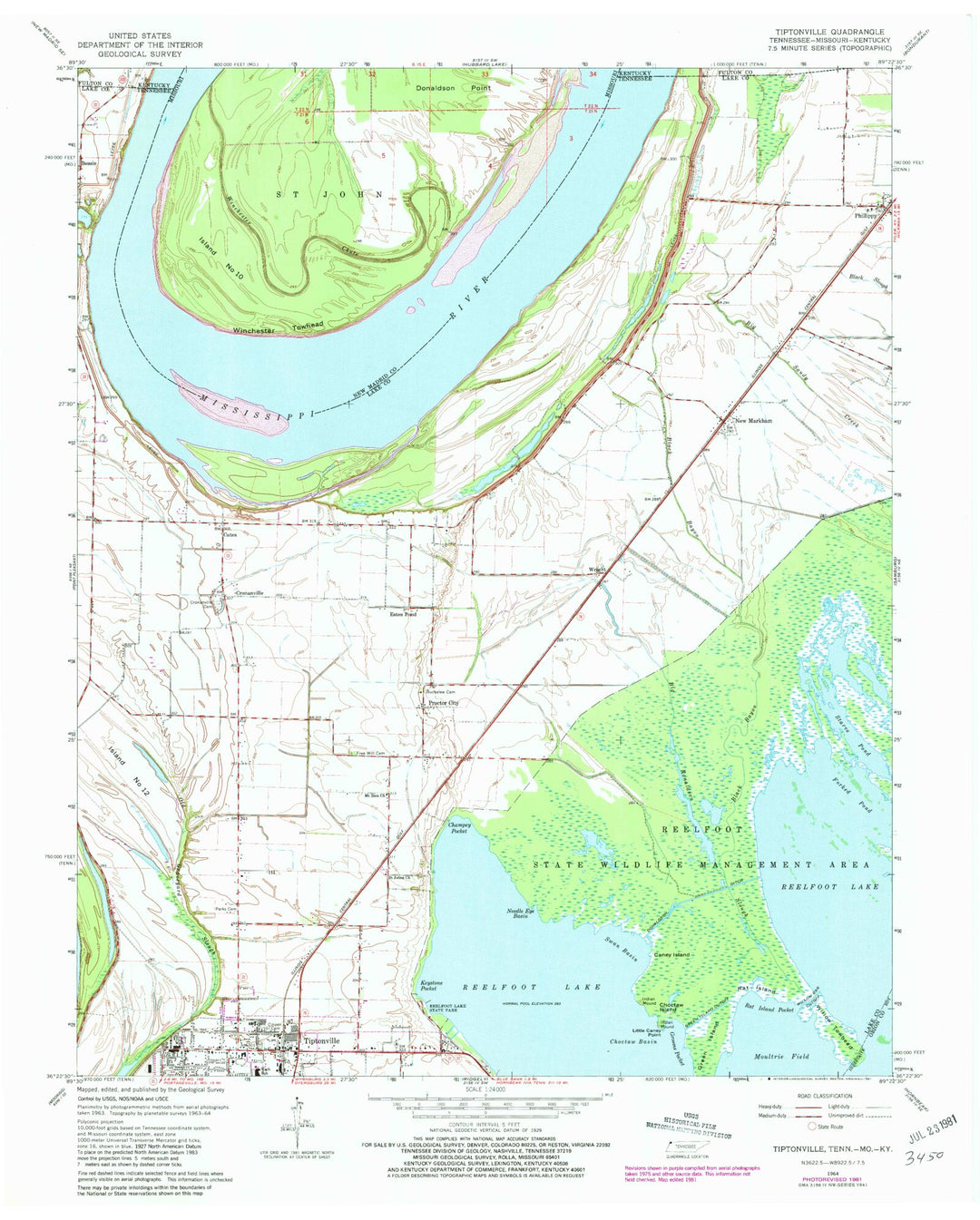 Classic USGS Tiptonville Tennessee 7.5'x7.5' Topo Map – MyTopo Map
