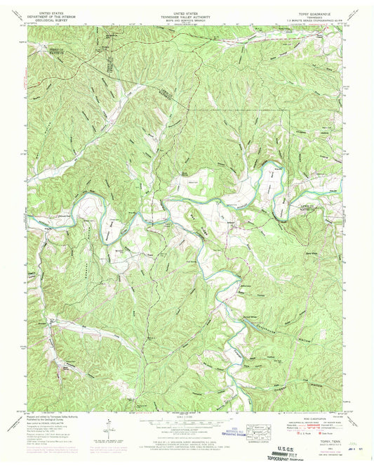 Classic USGS Topsy Tennessee 7.5'x7.5' Topo Map Image