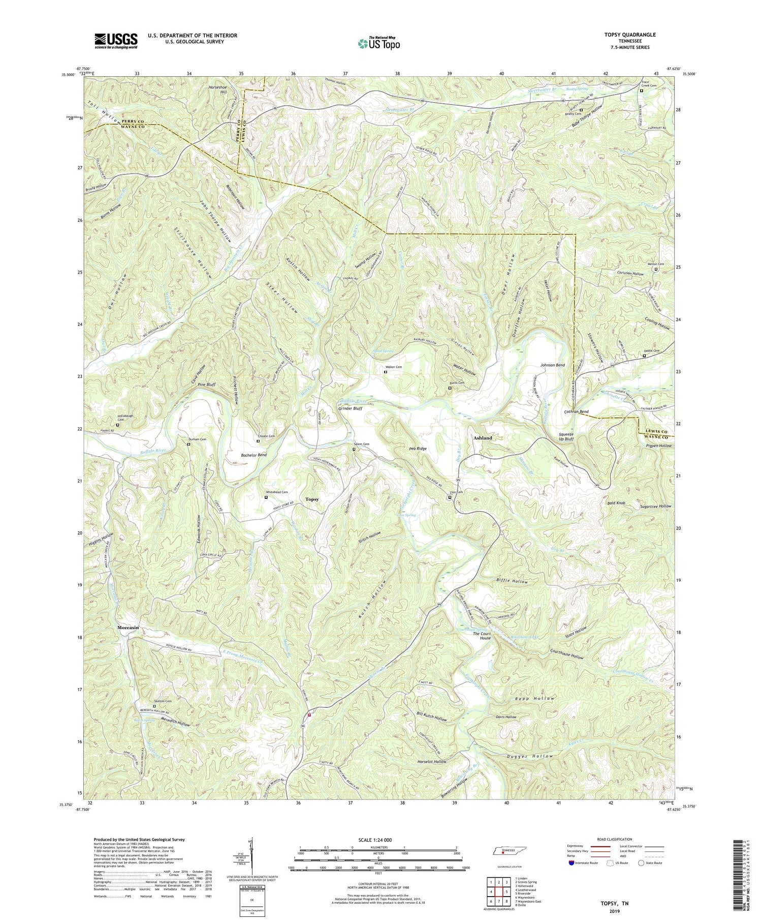 Topsy Tennessee US Topo Map Image