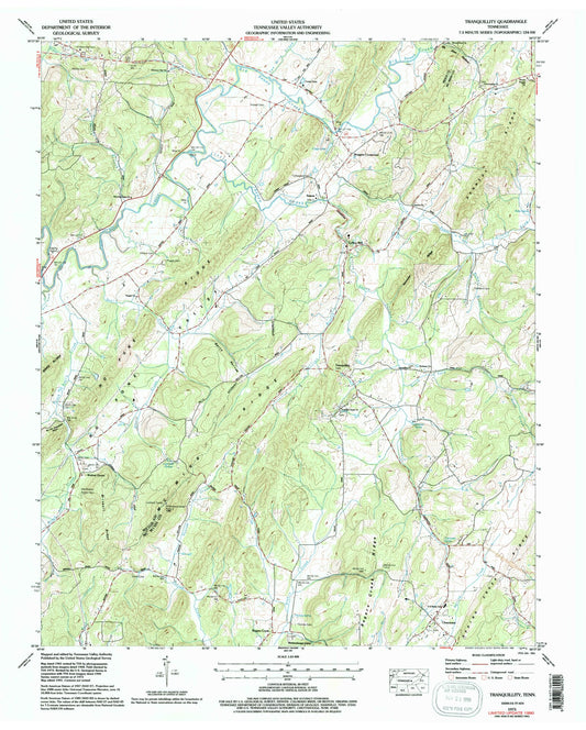 Classic USGS Tranquillity Tennessee 7.5'x7.5' Topo Map Image