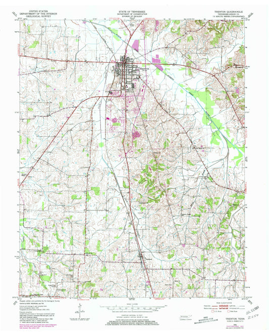 Classic USGS Trenton Tennessee 7.5'x7.5' Topo Map Image