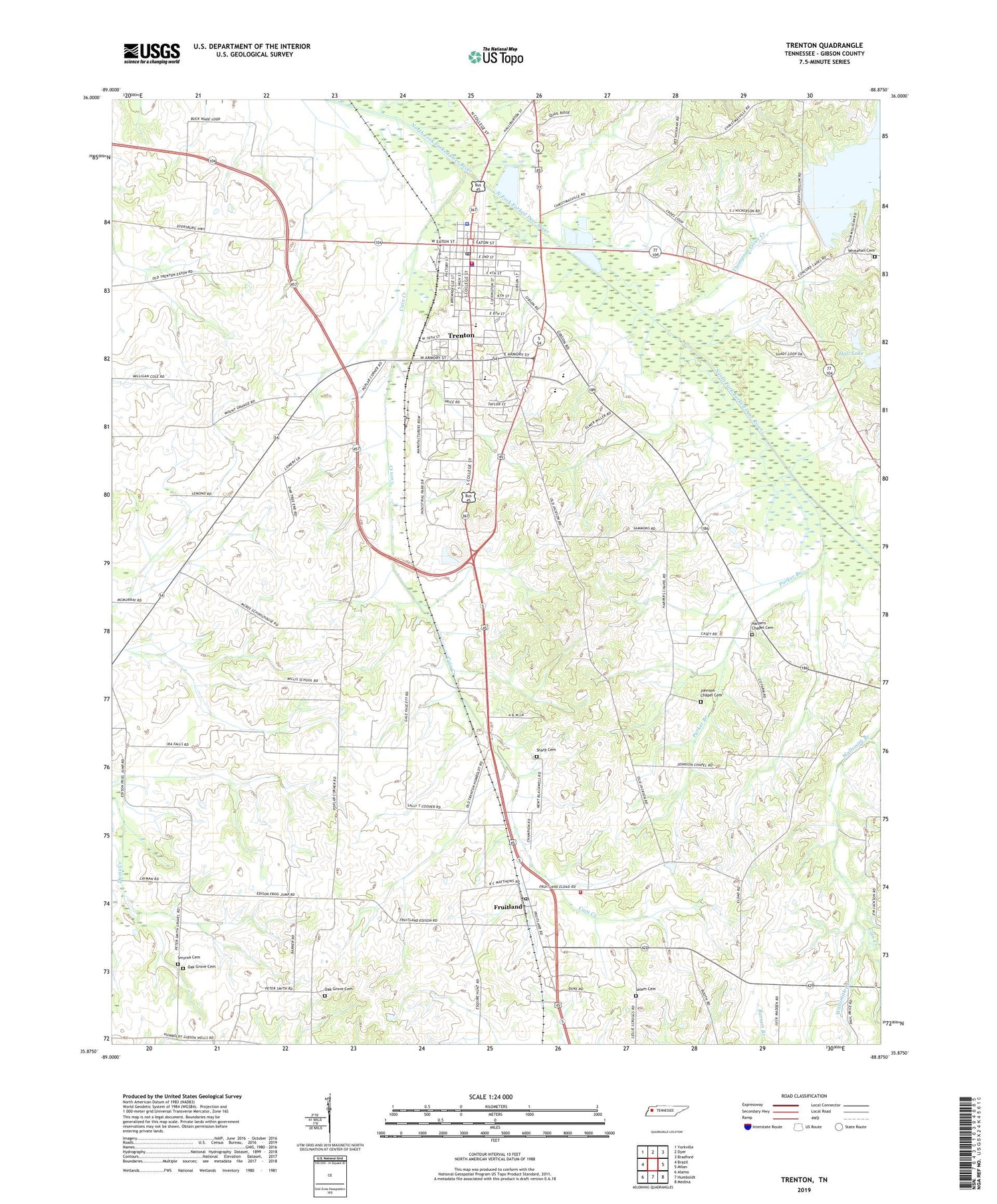 Trenton Tennessee US Topo Map Image
