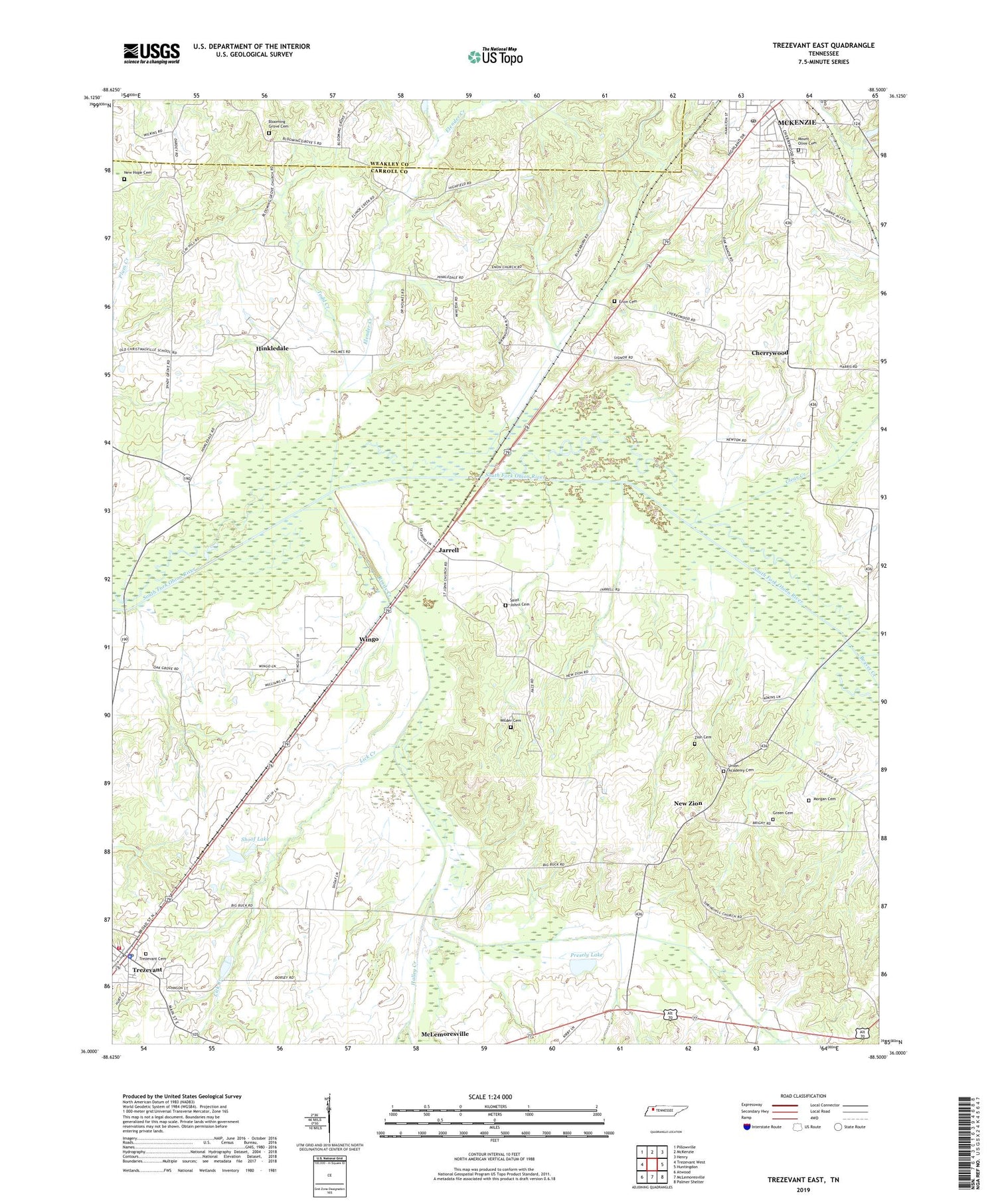 Trezevant East Tennessee US Topo Map Image