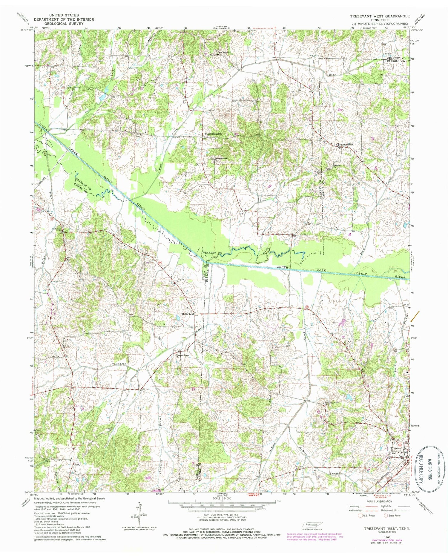 Classic USGS Trezevant West Tennessee 7.5'x7.5' Topo Map Image