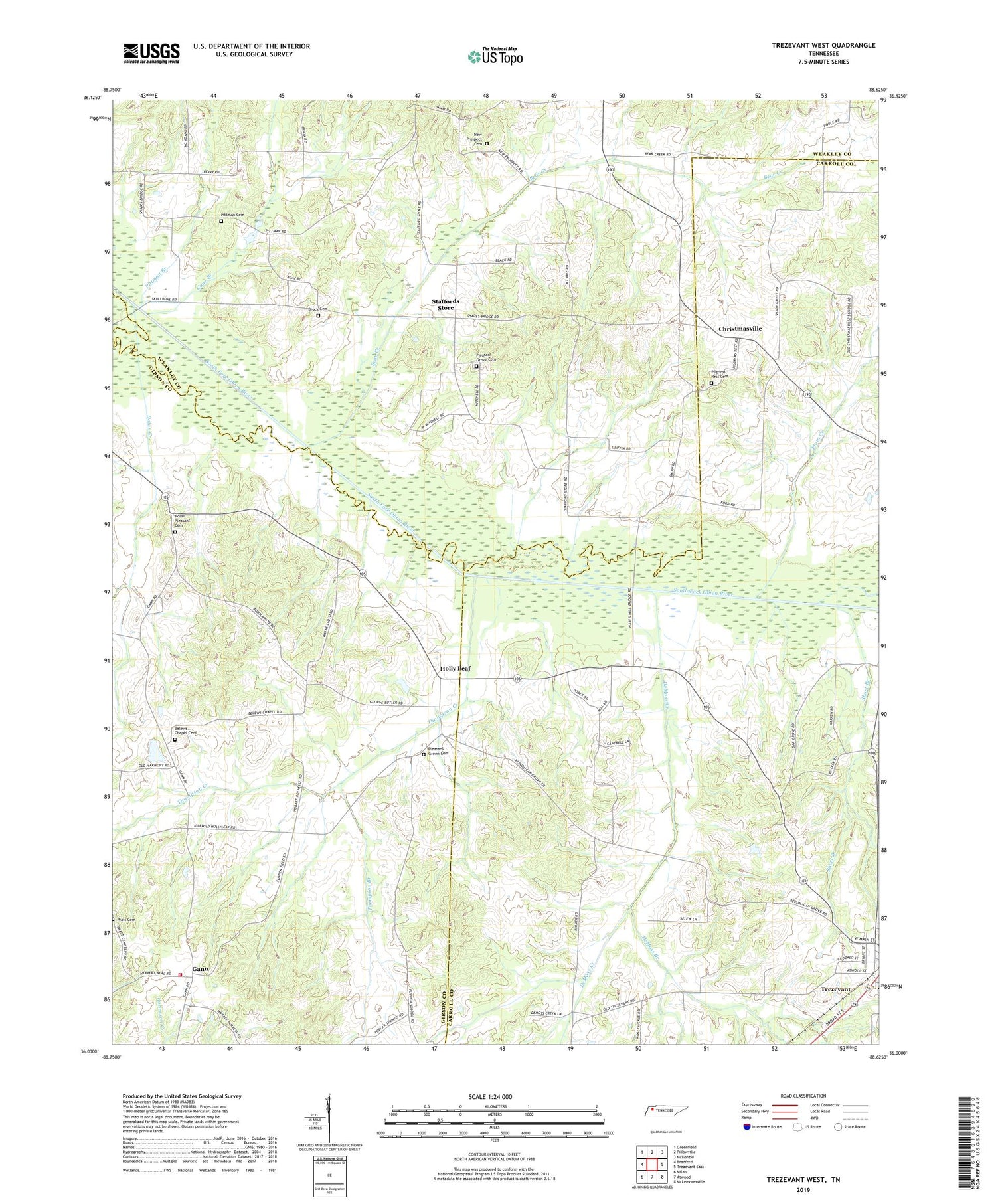 Trezevant West Tennessee US Topo Map Image