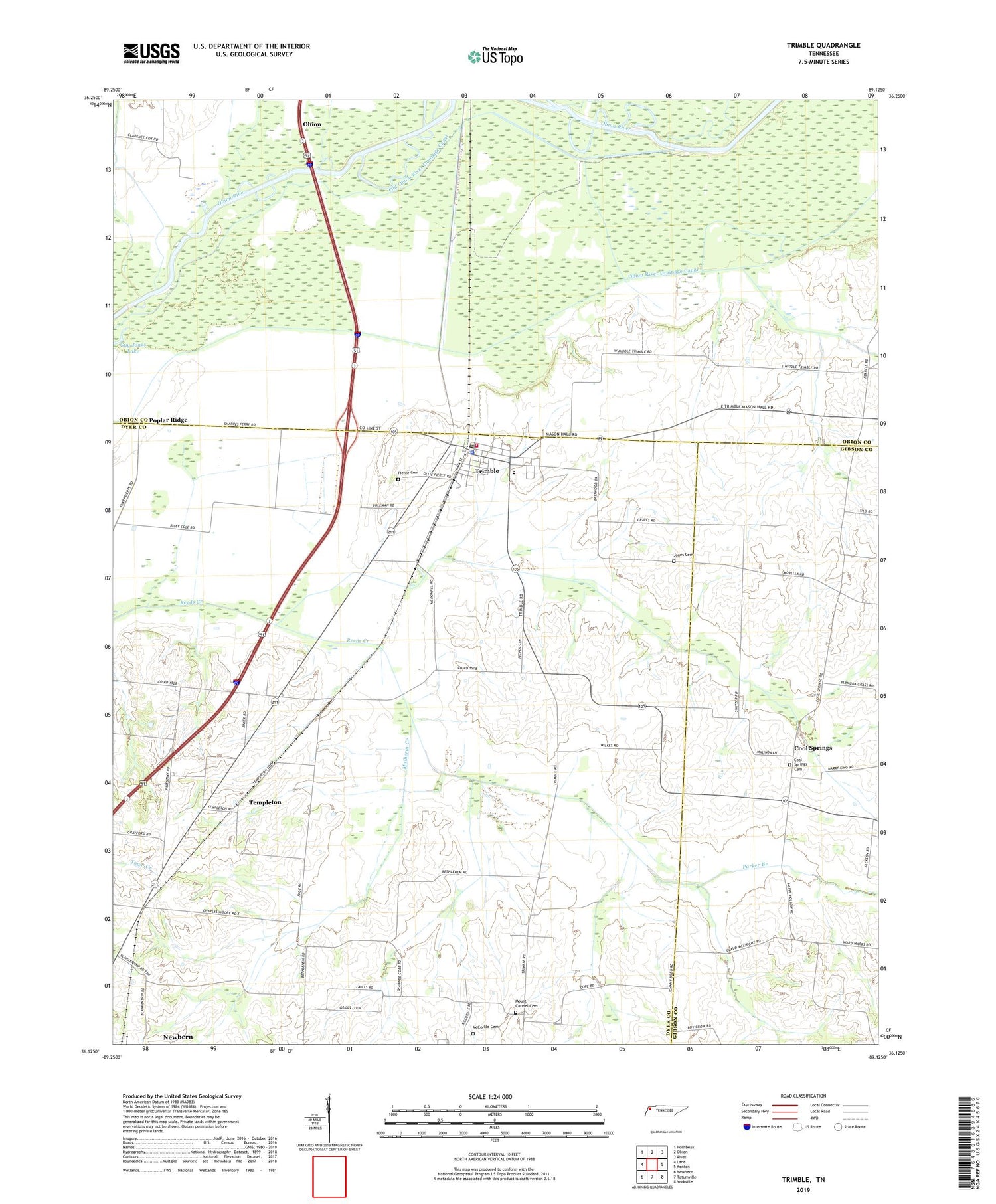 Trimble Tennessee US Topo Map Image