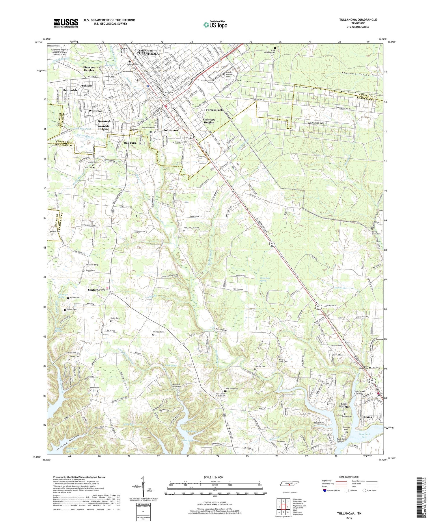 Tullahoma Tennessee US Topo Map Image
