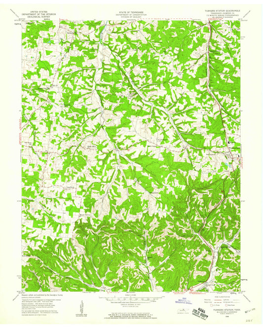 Classic USGS Turners Station Tennessee 7.5'x7.5' Topo Map Image