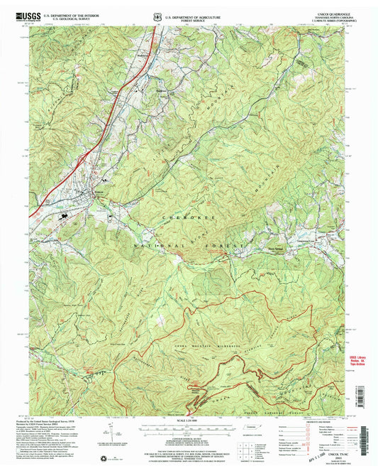 Classic USGS Unicoi Tennessee 7.5'x7.5' Topo Map Image