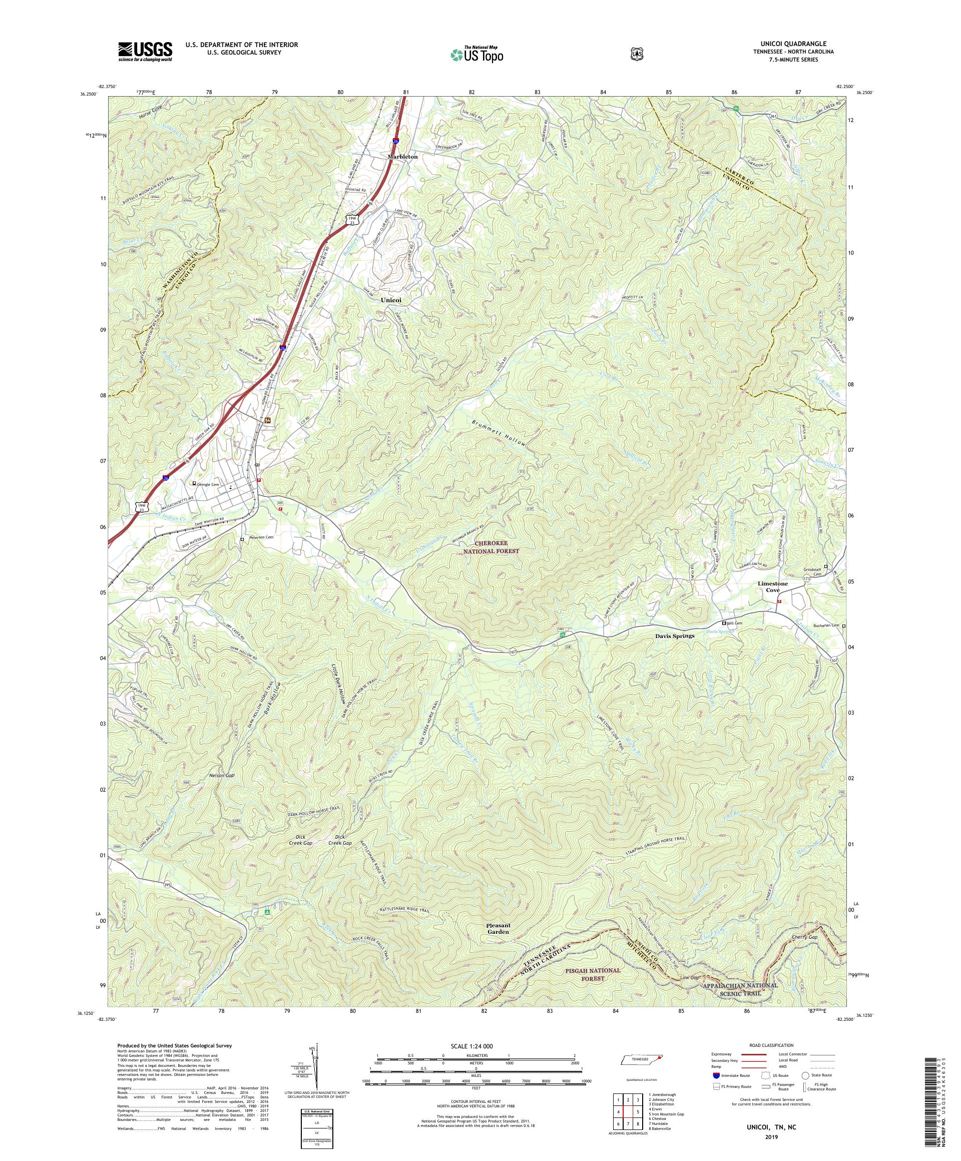 Unicoi Tennessee US Topo Map – MyTopo Map Store