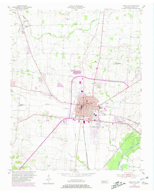 Classic USGS Union City Tennessee 7.5'x7.5' Topo Map Image