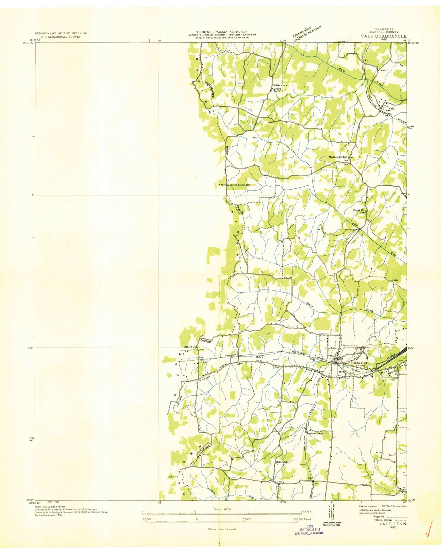 Classic USGS Vale Tennessee 7.5'x7.5' Topo Map Image