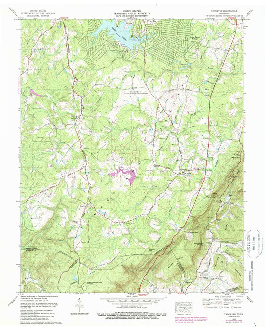 Classic USGS Vandever Tennessee 7.5'x7.5' Topo Map Image