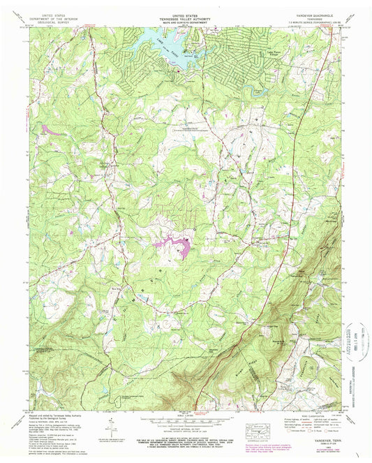Classic USGS Vandever Tennessee 7.5'x7.5' Topo Map Image