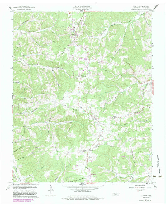 Classic USGS Vanleer Tennessee 7.5'x7.5' Topo Map Image