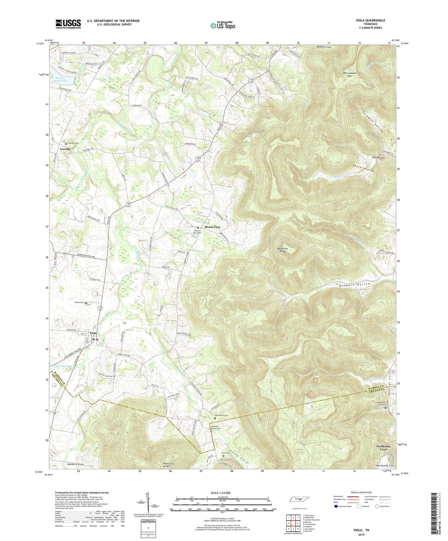 Viola Tennessee US Topo Map Image