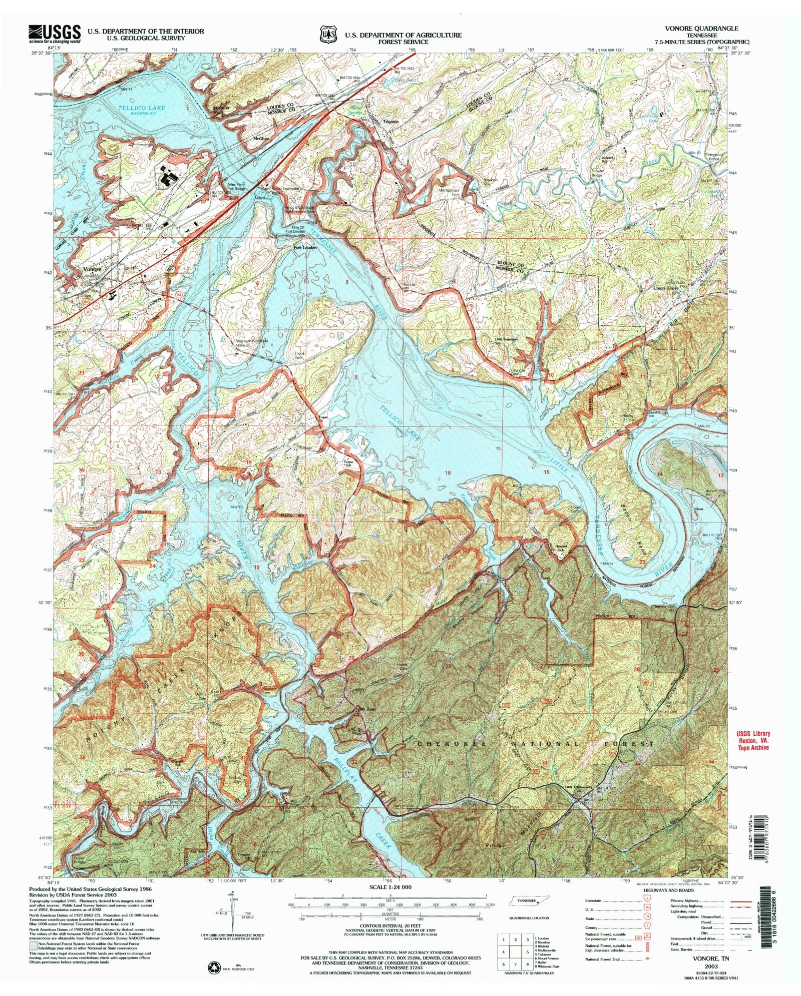 Classic USGS Vonore Tennessee 7.5'x7.5' Topo Map MyTopo Map Store
