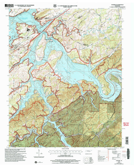 Classic USGS Vonore Tennessee 7.5'x7.5' Topo Map Image