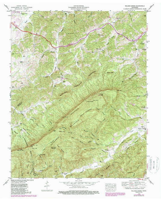 Classic USGS Walden Creek Tennessee 7.5'x7.5' Topo Map Image