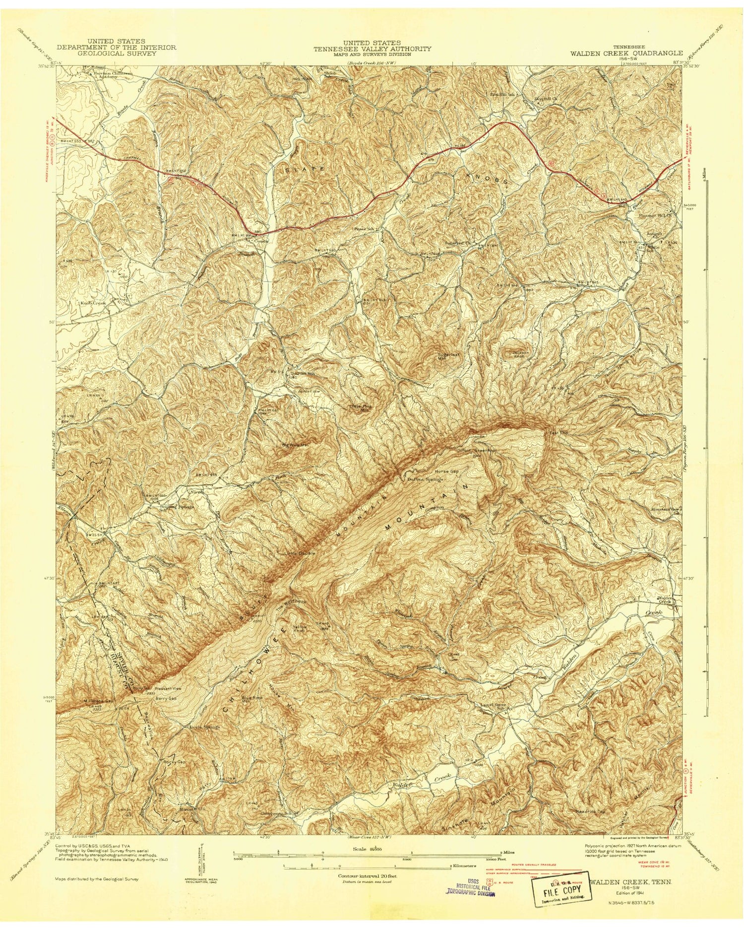 Classic USGS Walden Creek Tennessee 7.5'x7.5' Topo Map Image