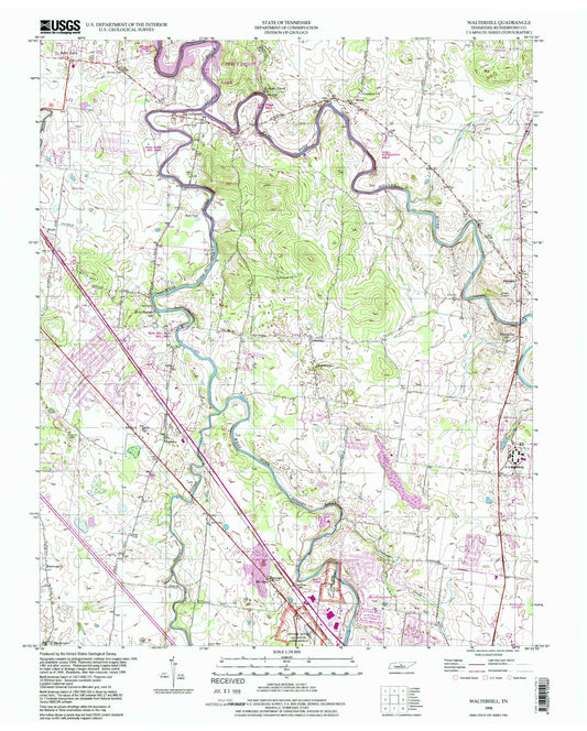 Classic USGS Walterhill Tennessee 7.5'x7.5' Topo Map Image