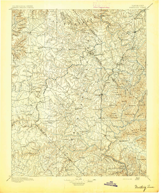 Historic 1895 Wartburg Tennessee 30'x30' Topo Map Image
